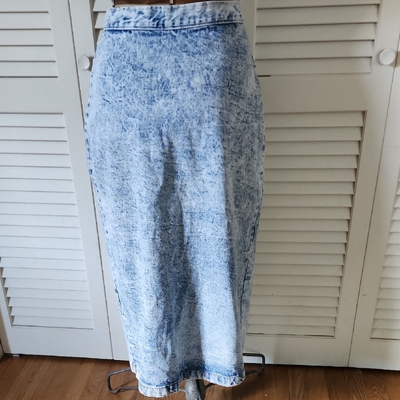 Sierra West Vintage 80's Acid Wash Denim Pencil Skirt With Front Slit - Picture 8 of 11
